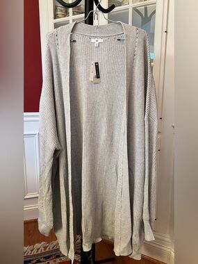 BP. Open Knit Light Heather Gray Cardigan